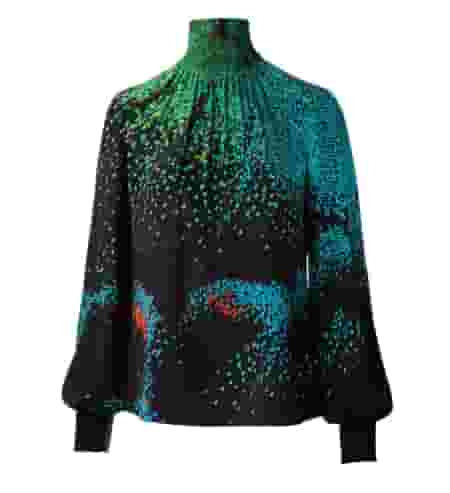Close-up Butterfly Wing-print Silk Blouse