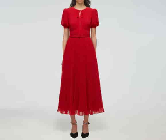 Red Chiffon Midi Dress